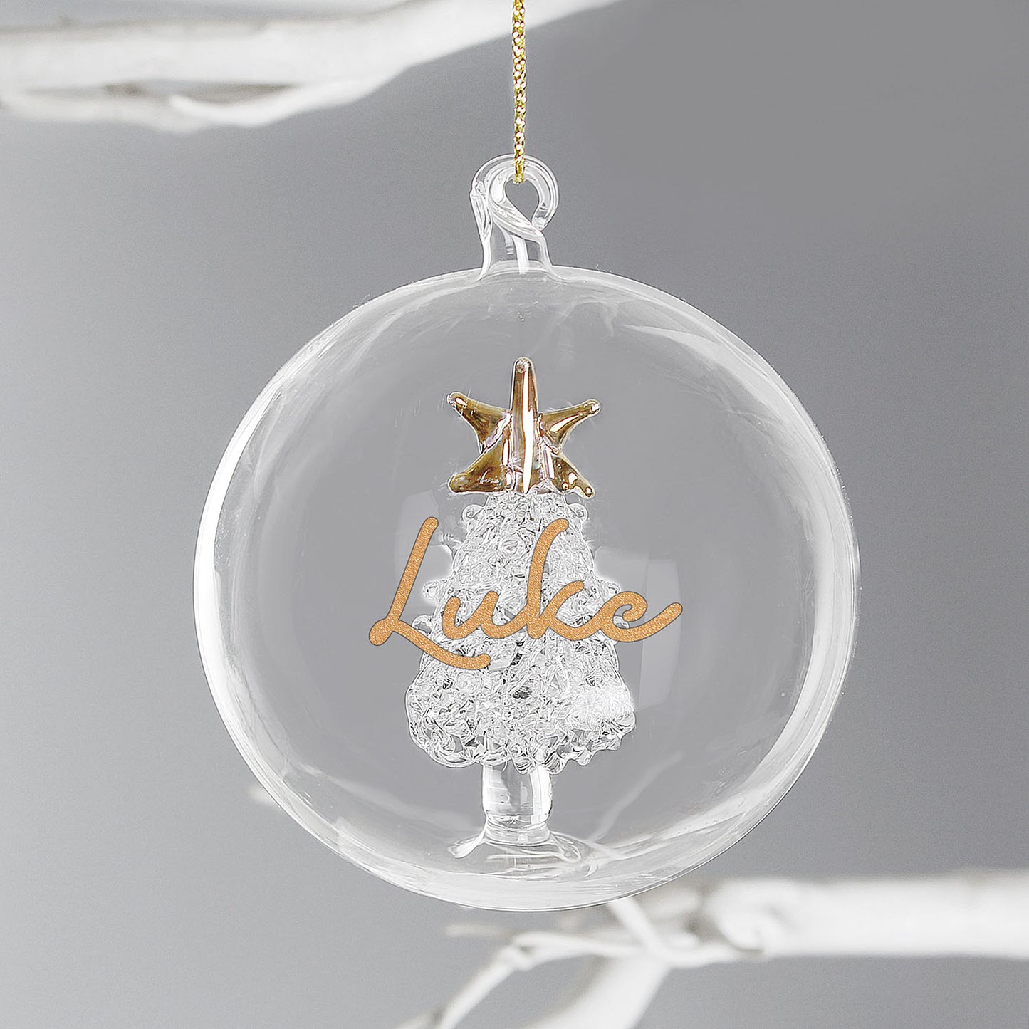 Personalised Gold Glitter Name Tree Glass Bauble
