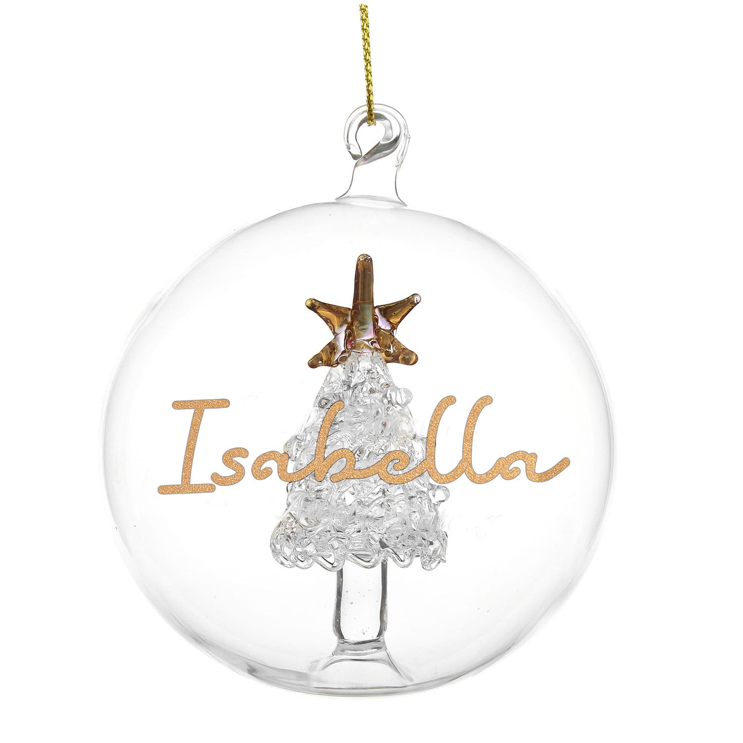 Personalised Gold Glitter Name Tree Glass Bauble