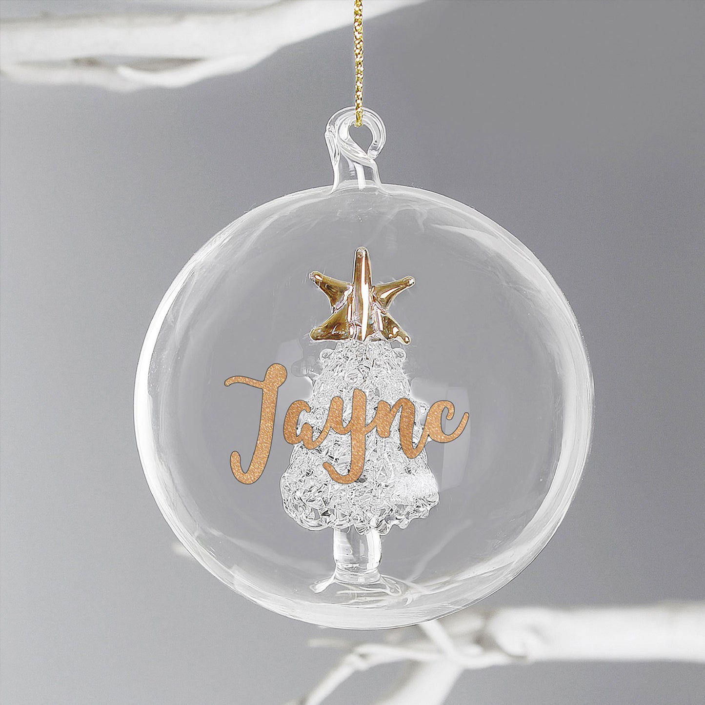 Personalised Gold Glitter Name Tree Glass Bauble