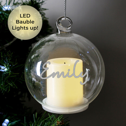 Personalised Christmas LED Candle Glass Bauble