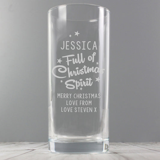 Personalised Full Of Christmas Spirit Glass