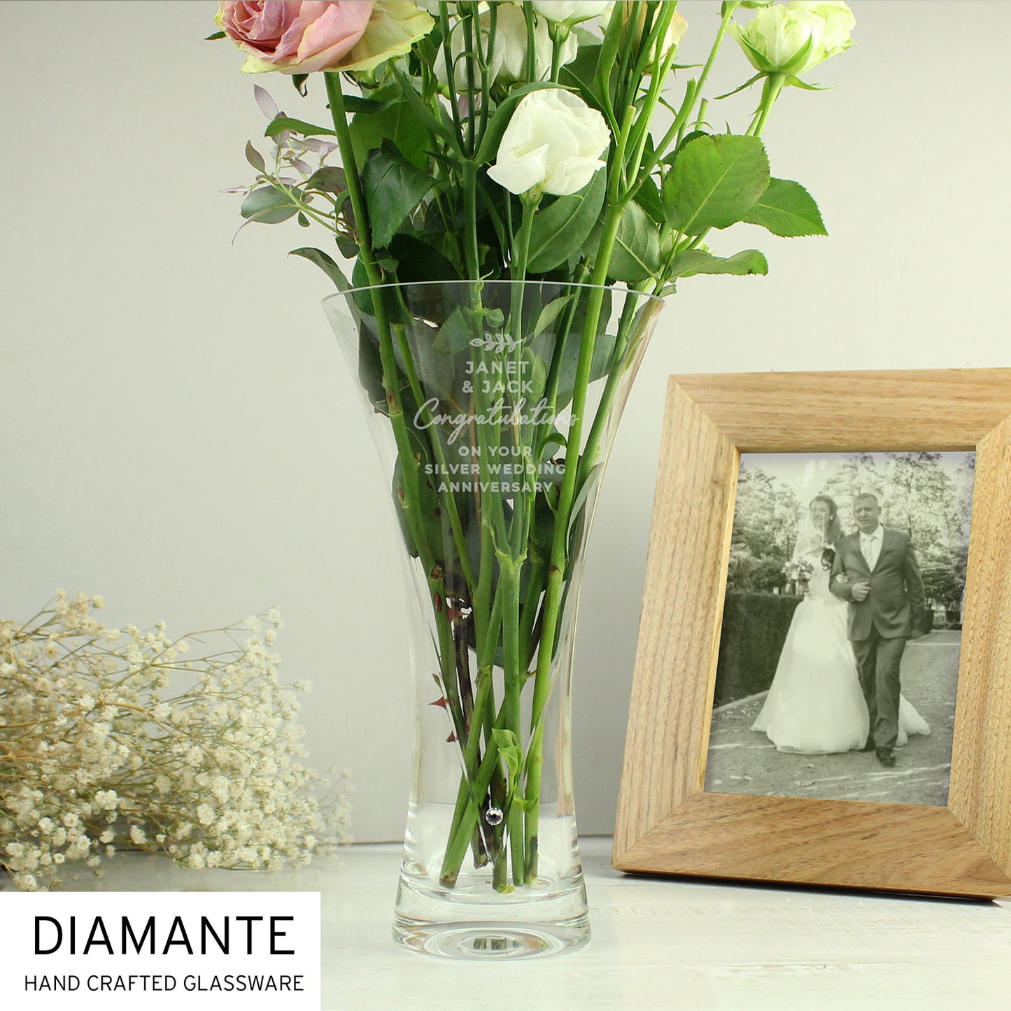 Personalised Large Diamante Heart Vase