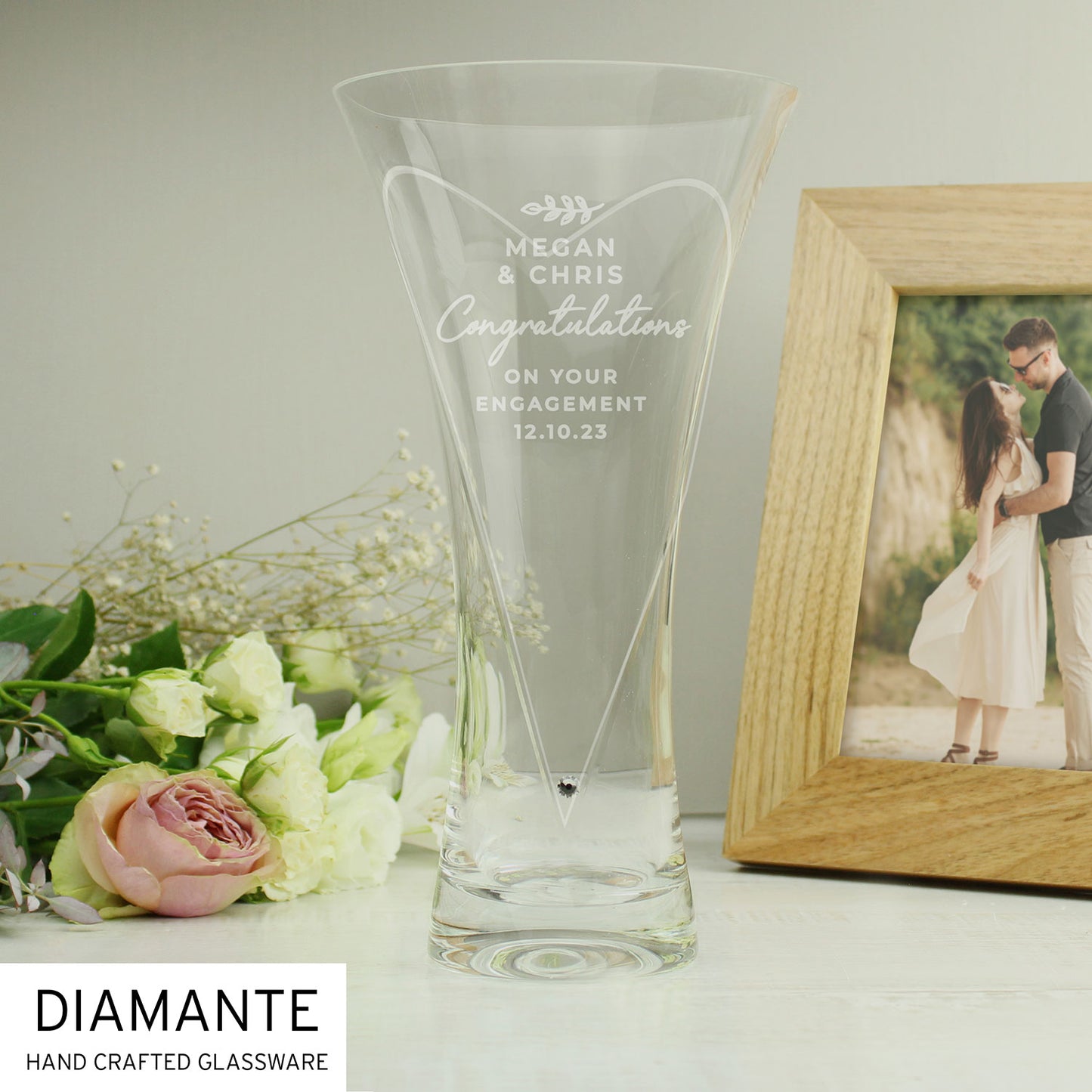 Personalised Large Diamante Heart Vase