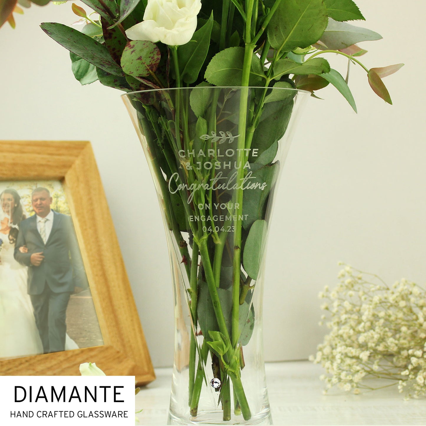 Personalised Large Diamante Heart Vase