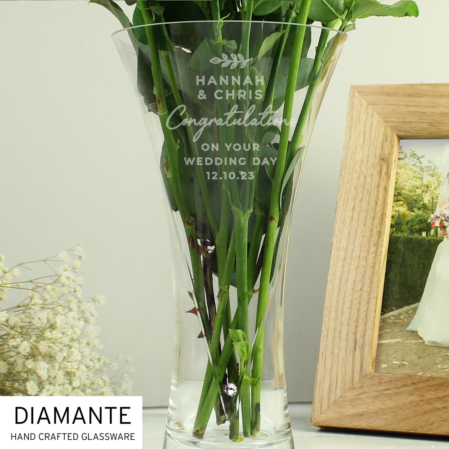 Personalised Large Diamante Heart Vase