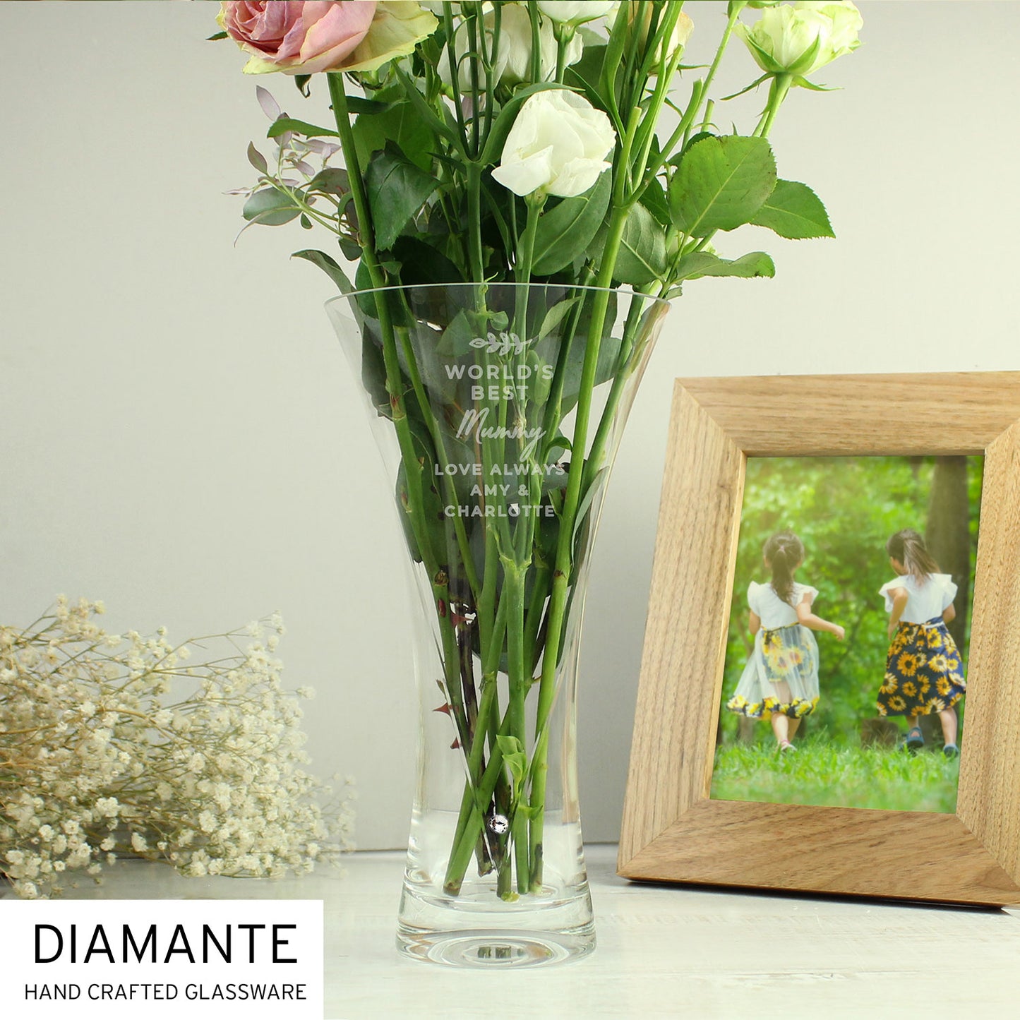 Personalised Large Diamante Heart Vase