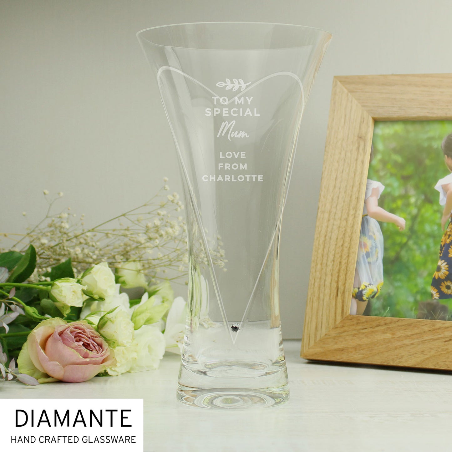 Personalised Large Diamante Heart Vase