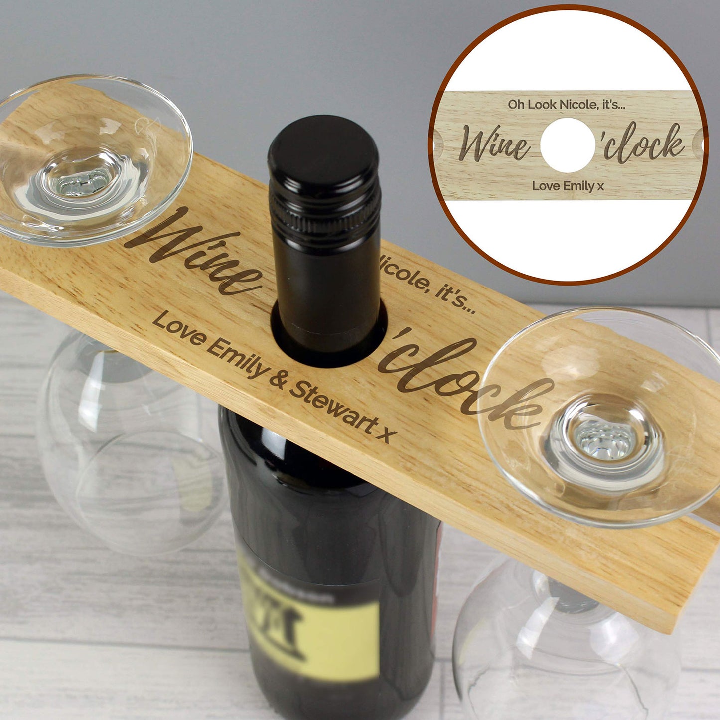 Personalised "Wine O'Clock" Glass & Bottle Butler