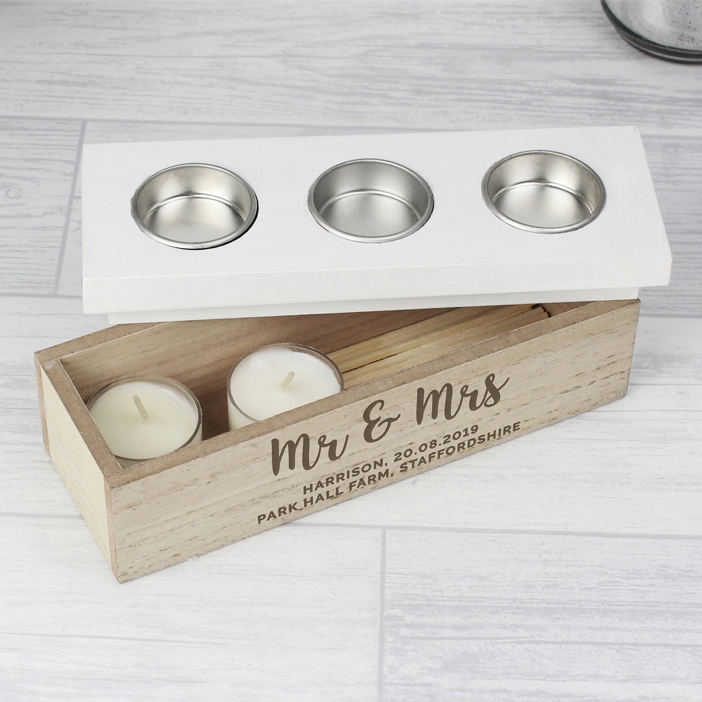 Personalised Tea Light Holder Box