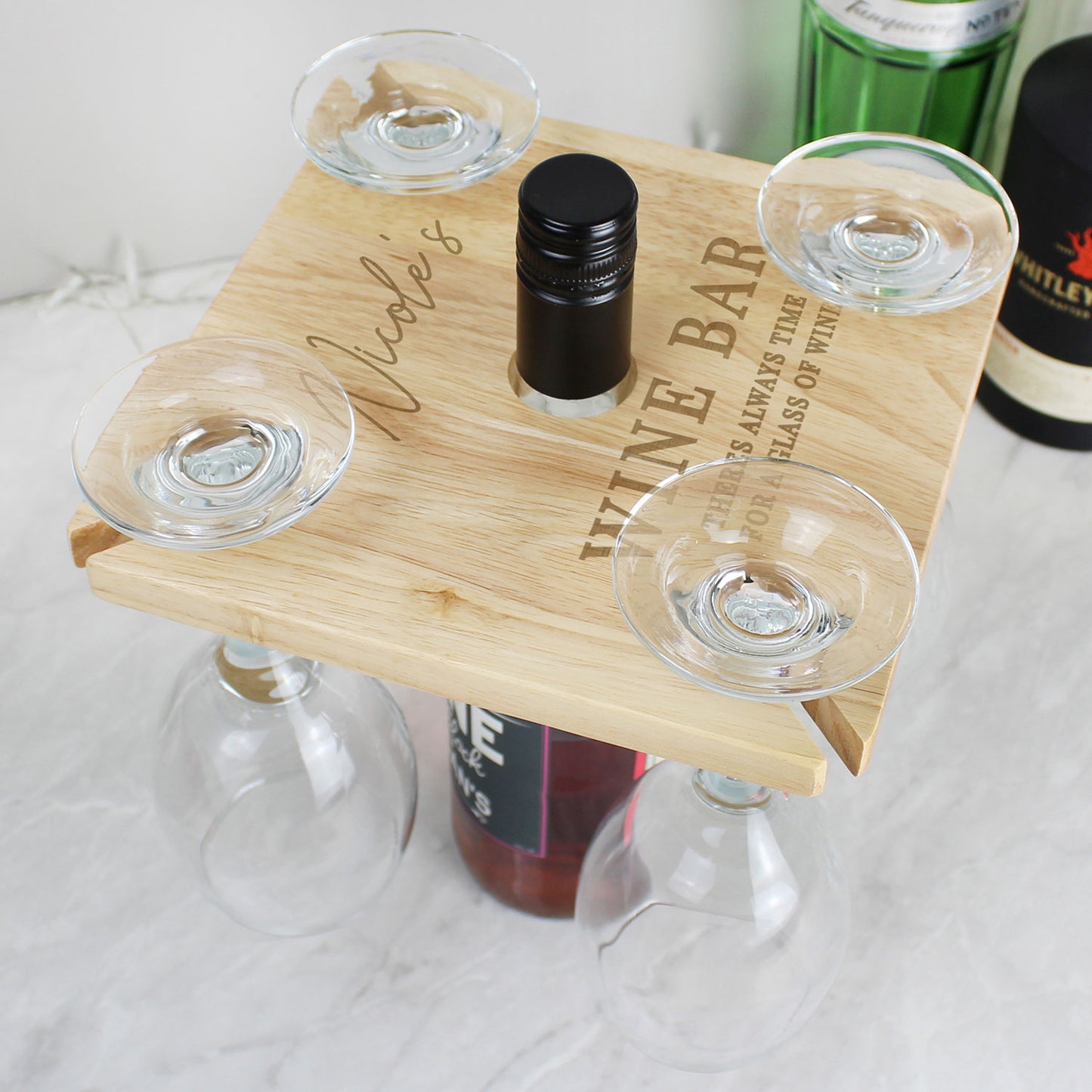 Personalised Wooden Wine Glass & Bottle Butler