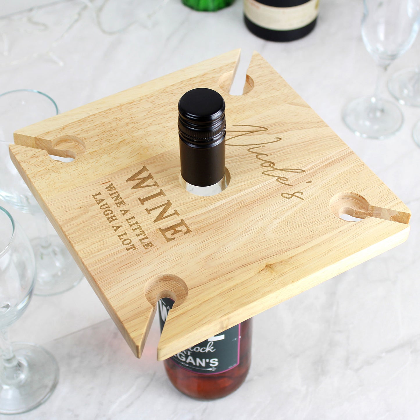 Personalised Wooden Wine Glass & Bottle Butler