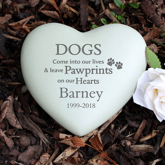 Personalised Dog Pawprints Heart Memorial