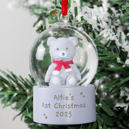 Personalised Glitter Teddy Snow Globe Hanging Decoration