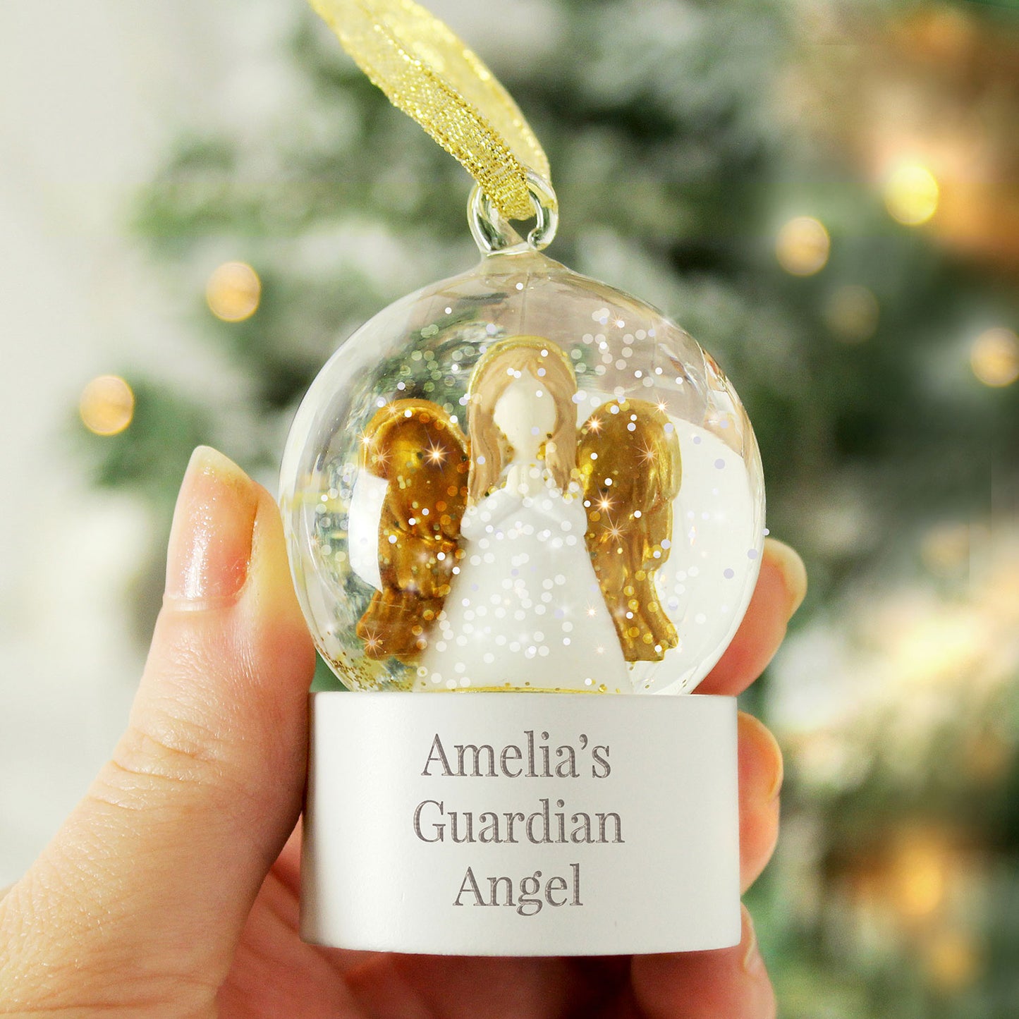 Personalised Glitter Angel Snow Globe Hanging Decoration