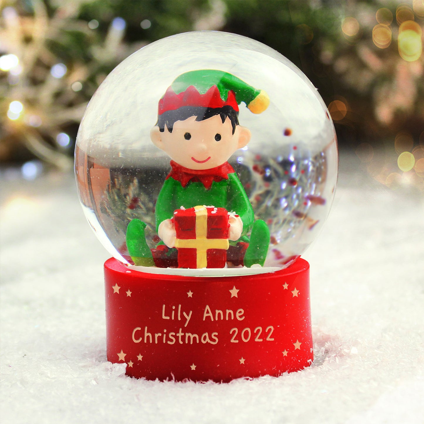 Personalised Elf Glitter Snow Globe