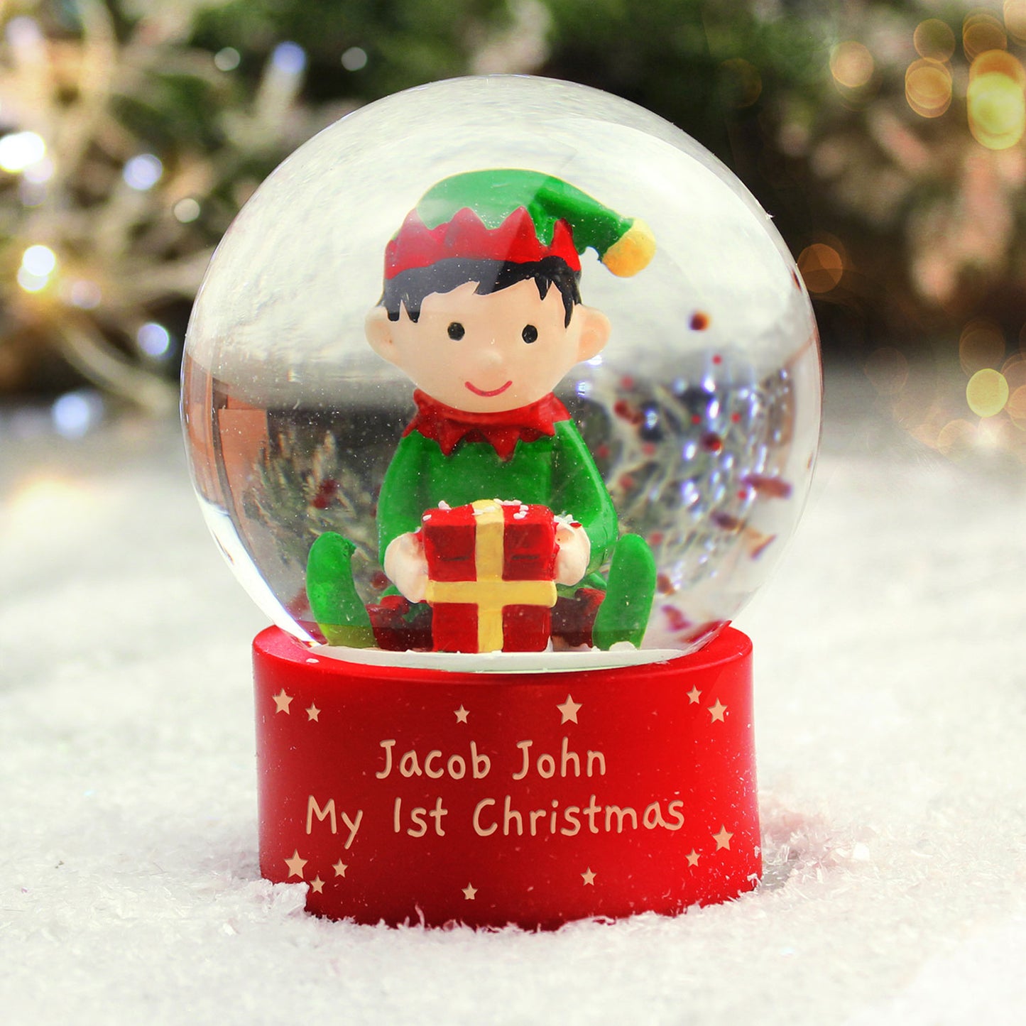 Personalised Elf Glitter Snow Globe