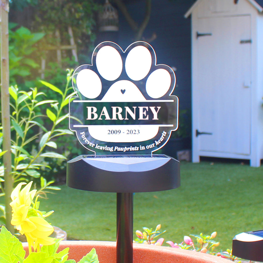Personalised Paw Print Memorial Solar Light