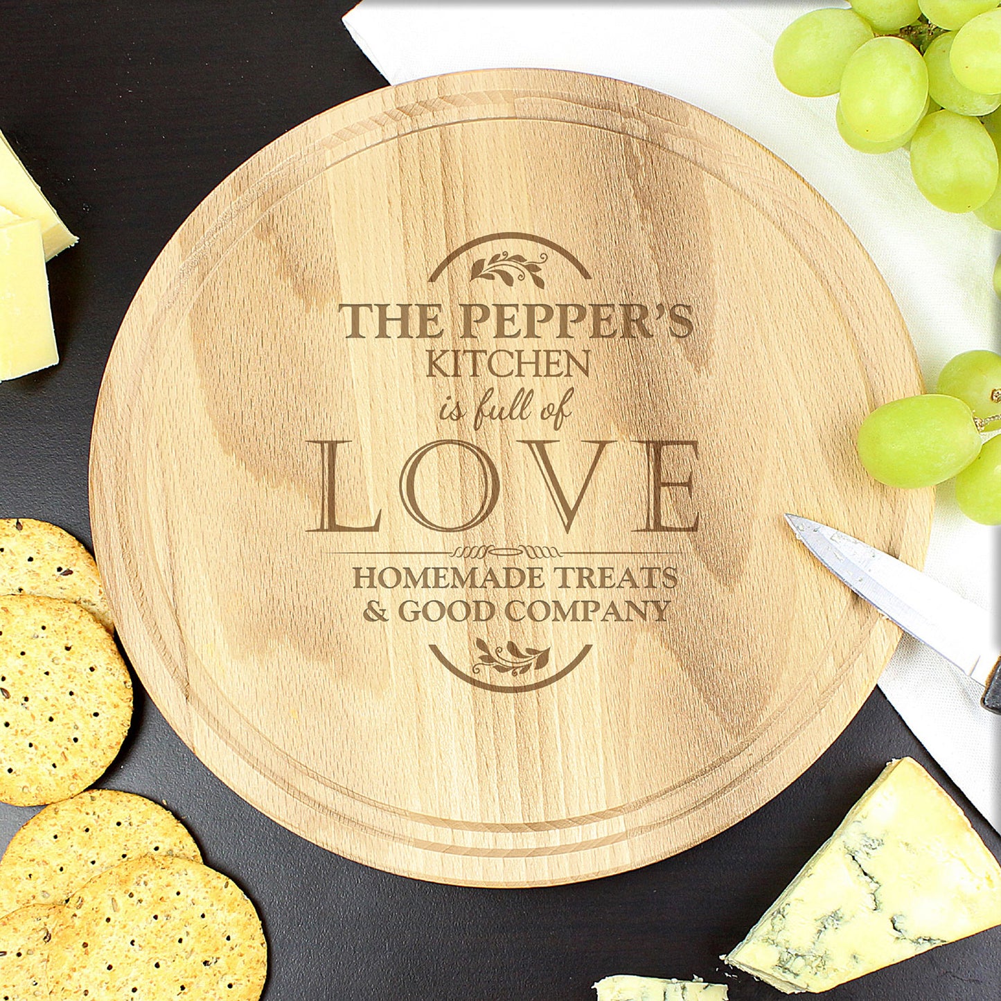 Personalised "Full of Love" Round Chopping Board