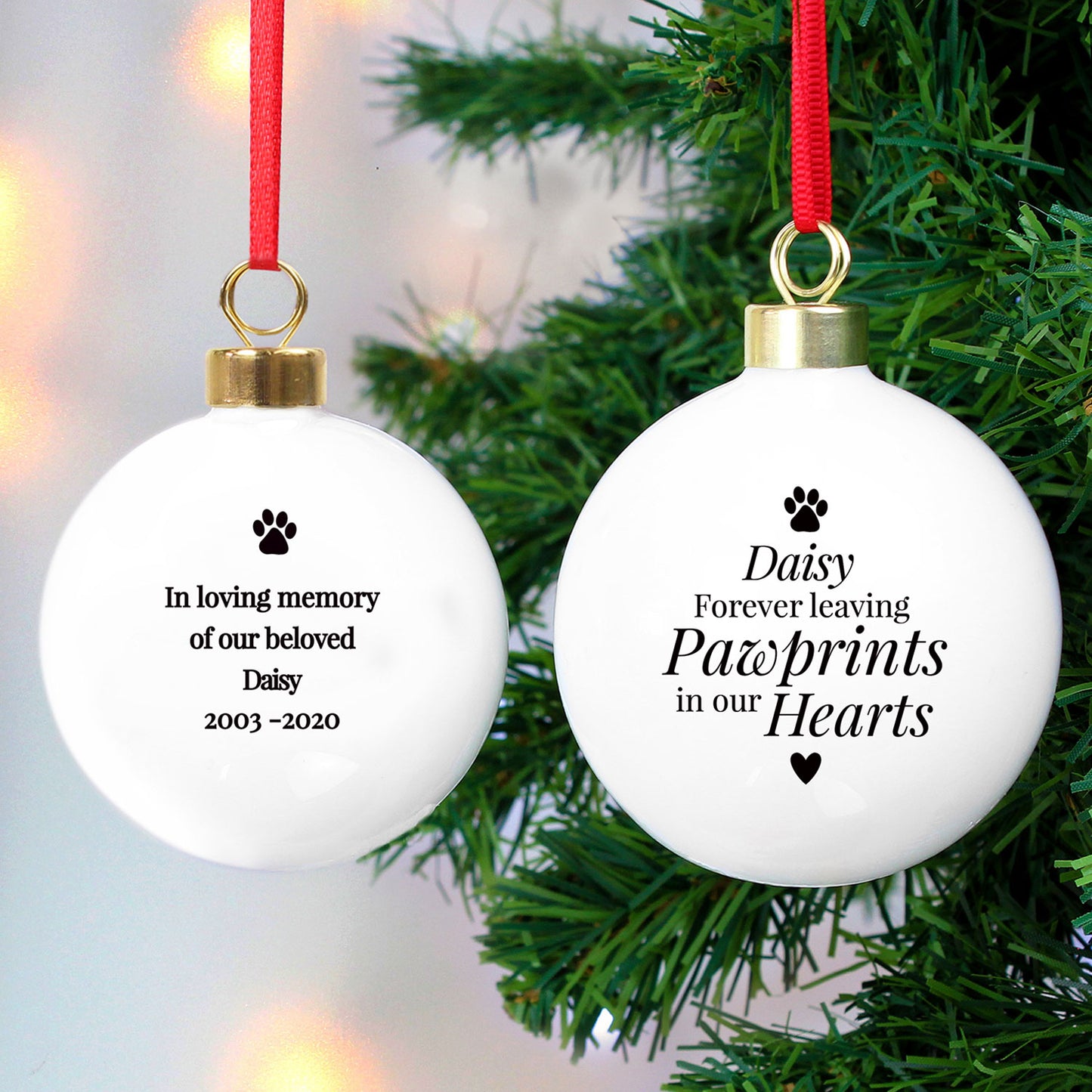 Personalised Pawprints Memorial Bauble