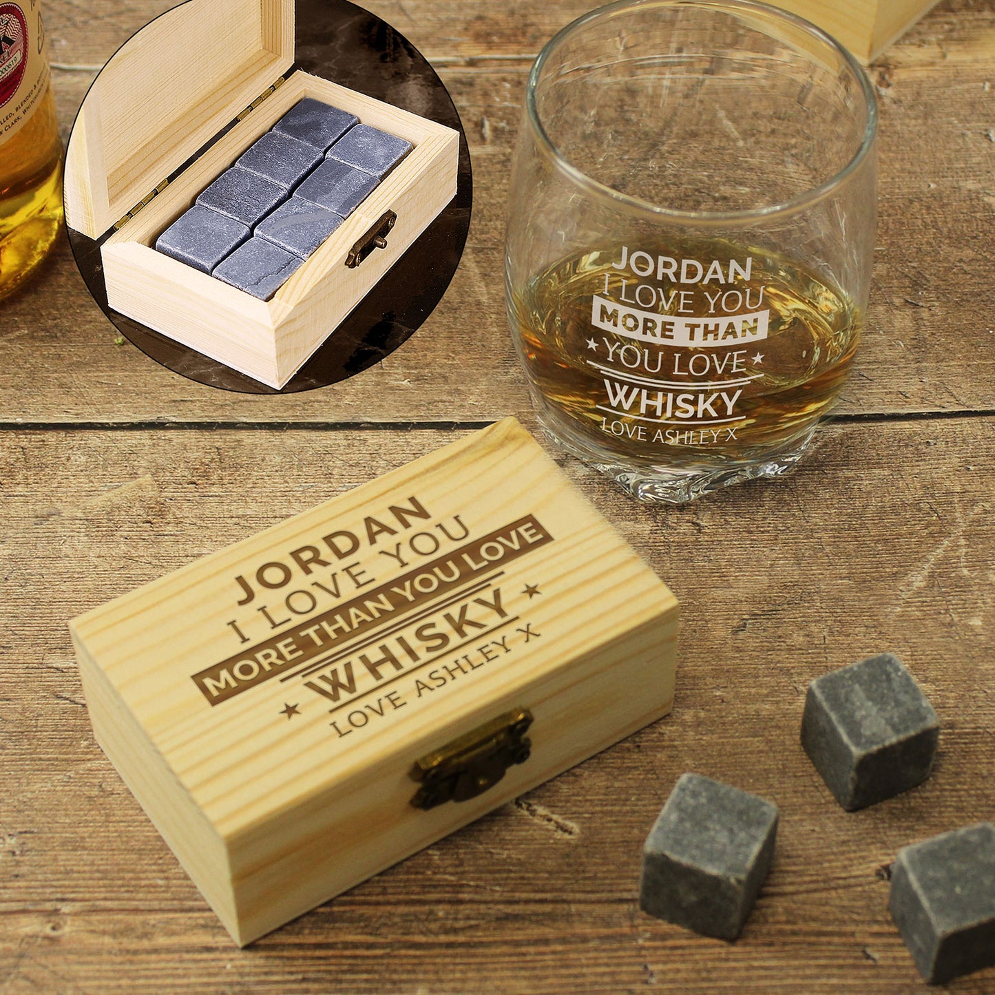 Personalised Whisky Glass & Stones Set