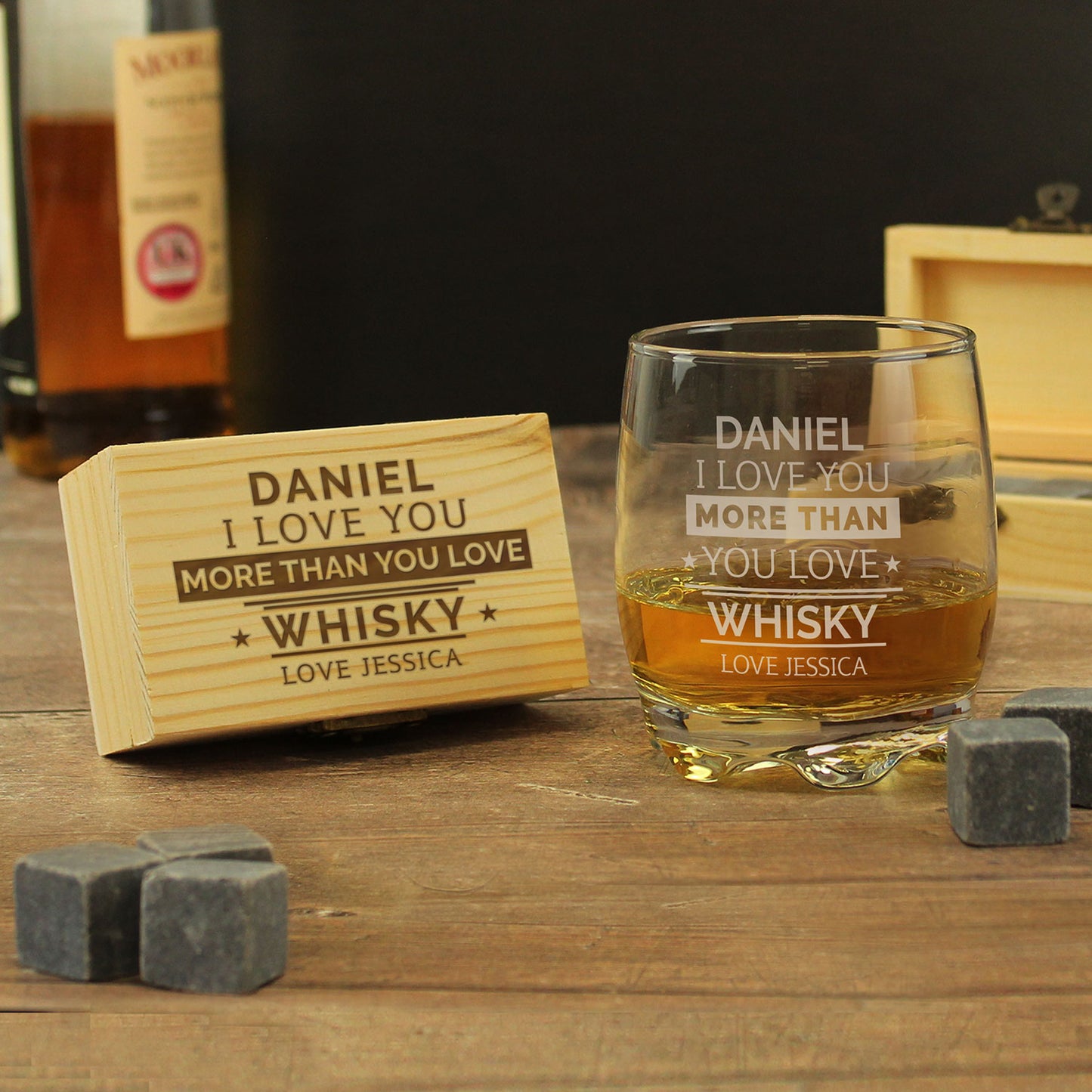 Personalised Whisky Glass & Stones Set