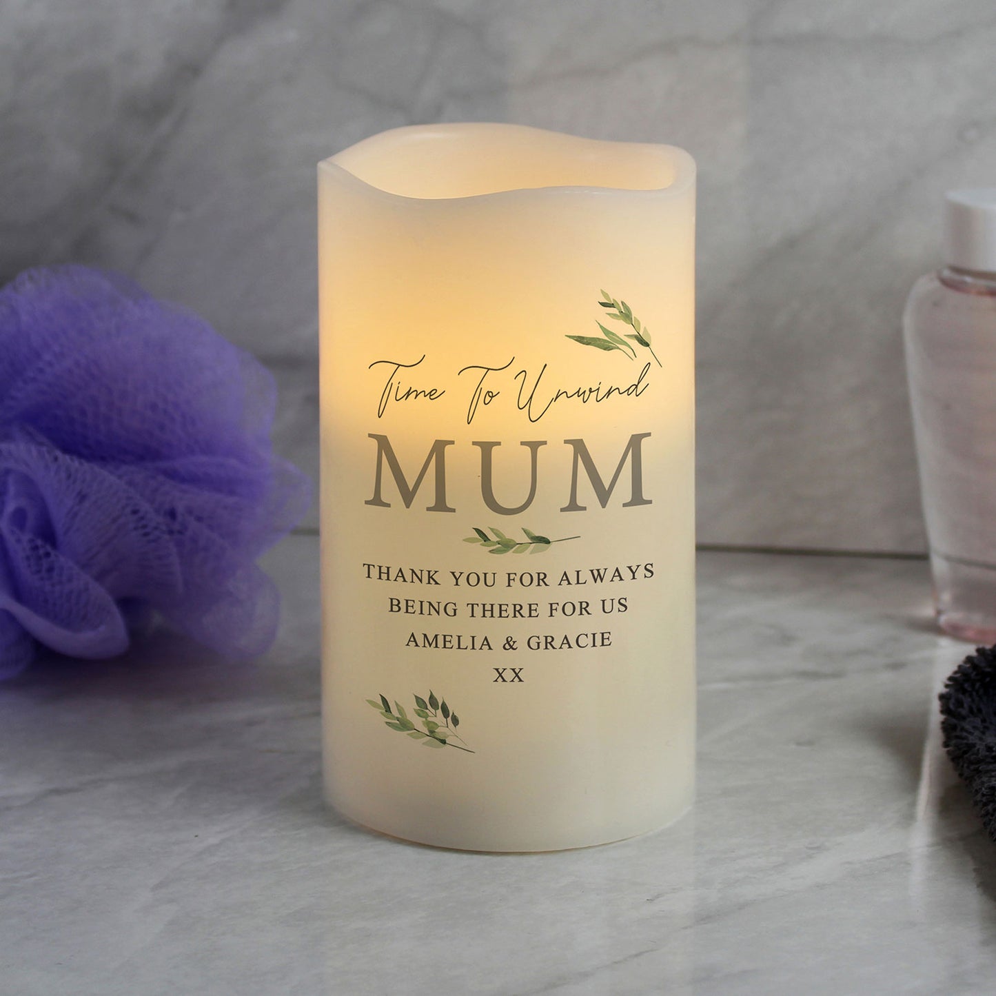 Personalised Botanical Flameless Pillar Candle