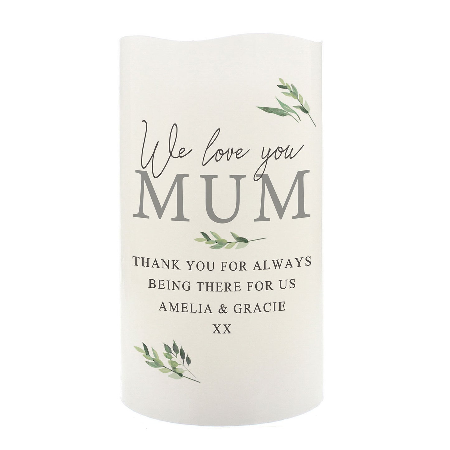 Personalised Botanical Flameless Pillar Candle