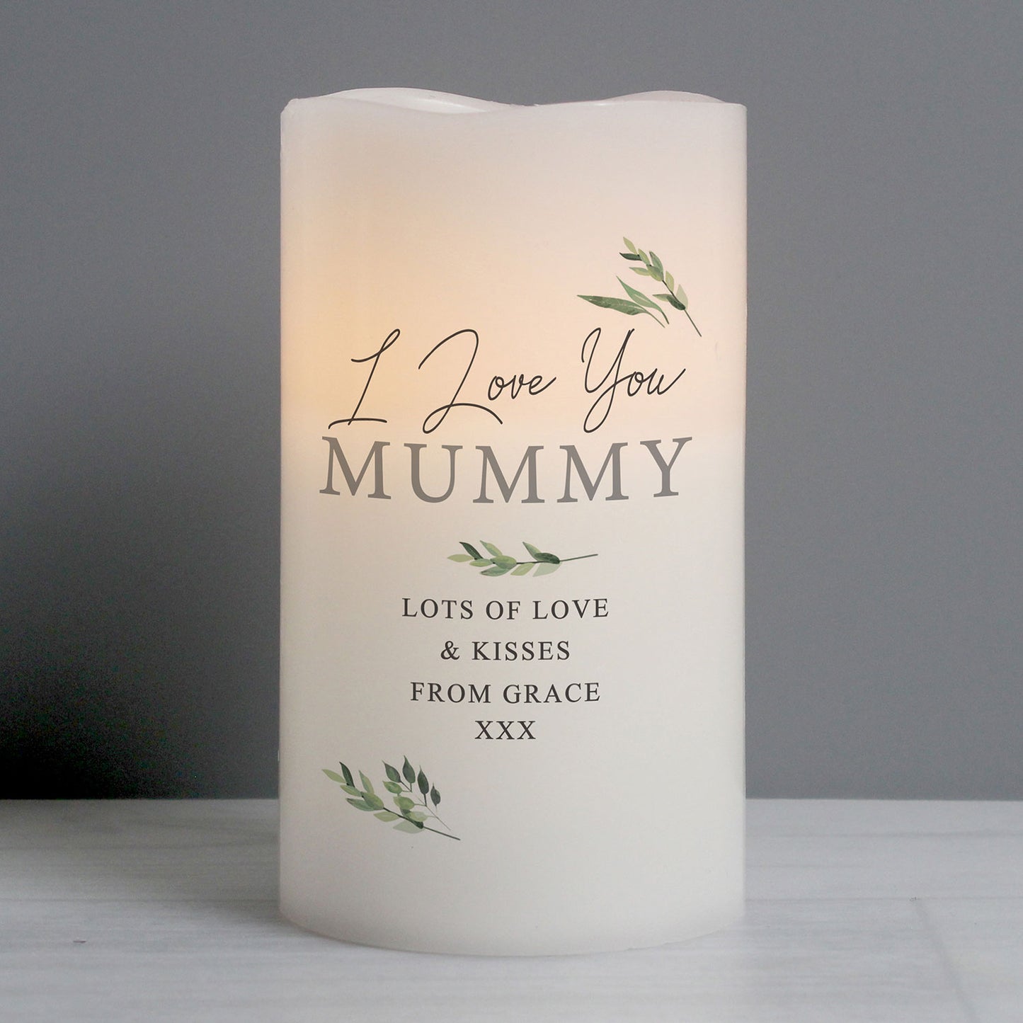 Personalised Botanical Flameless Pillar Candle