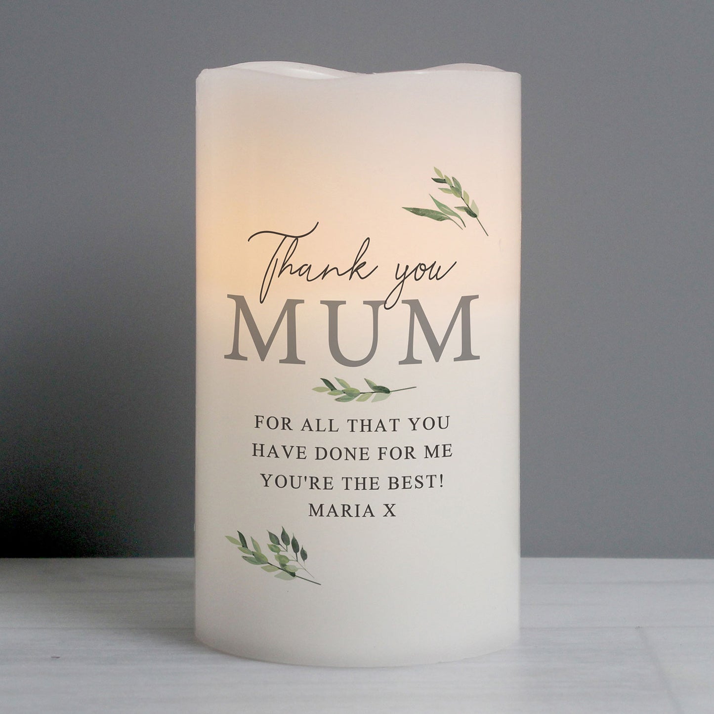 Personalised Botanical Flameless Pillar Candle