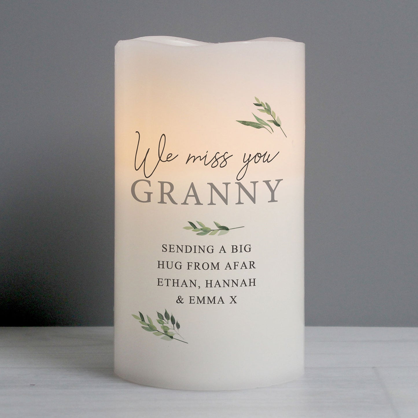 Personalised Botanical Flameless Pillar Candle