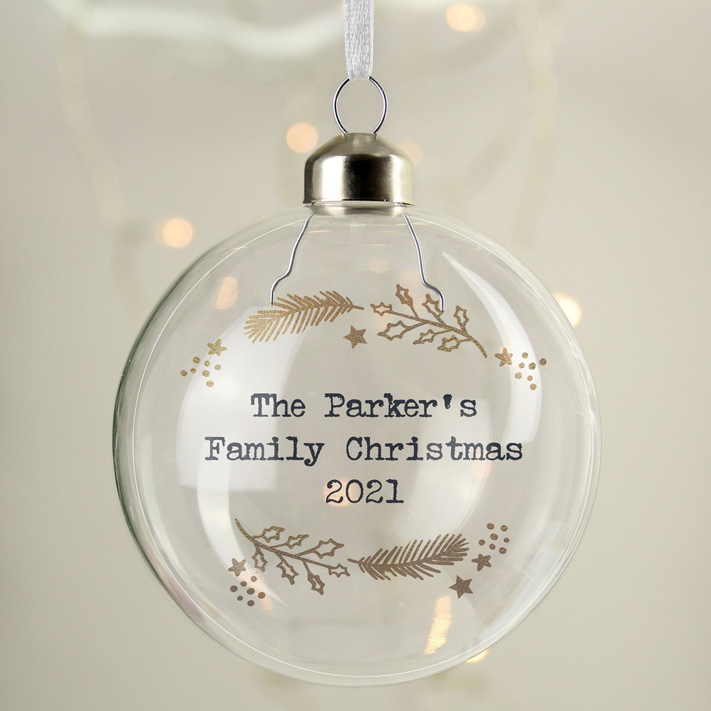 Personalised Gold Wreath Glass Bauble