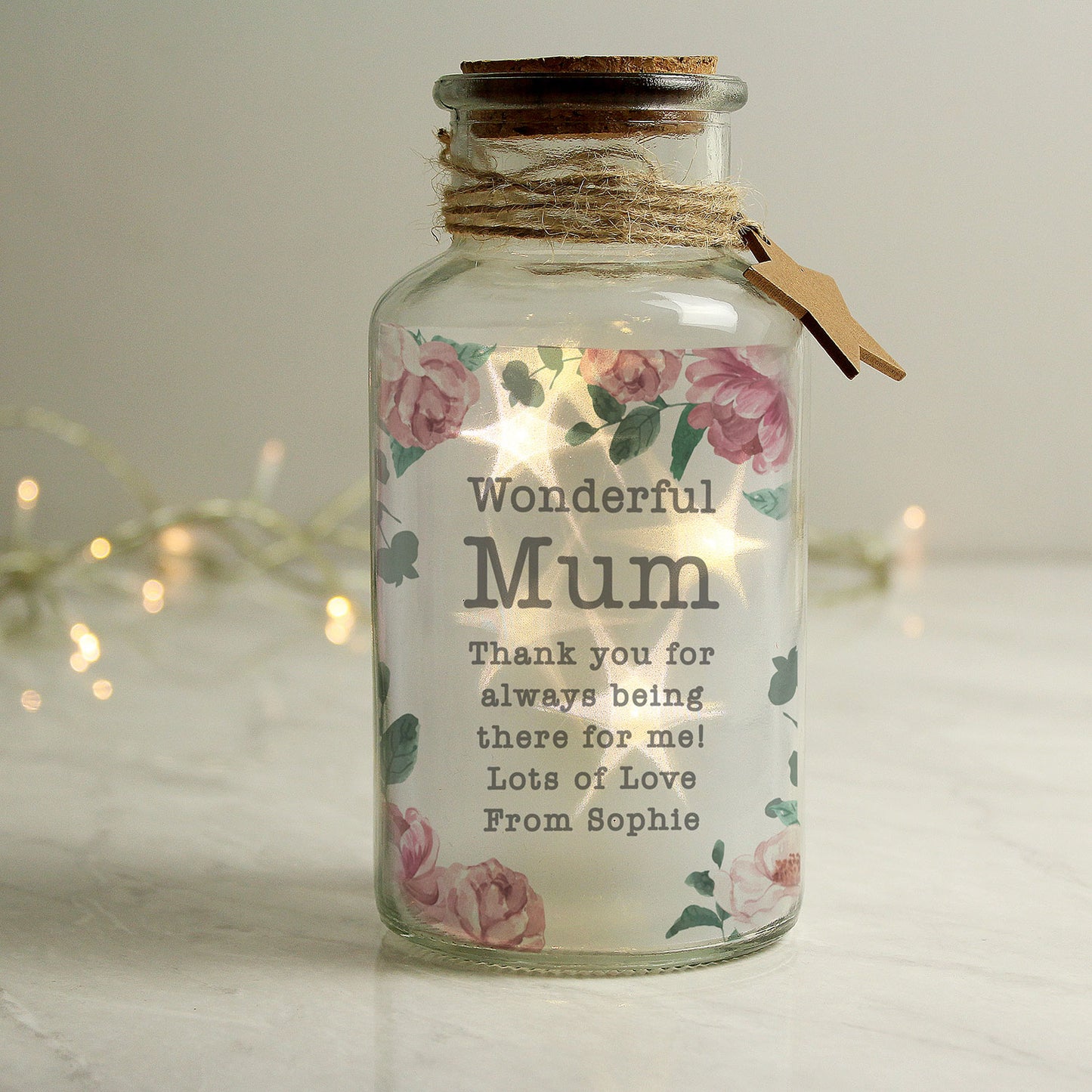 Personalised Glass LED Floral Mum Jar