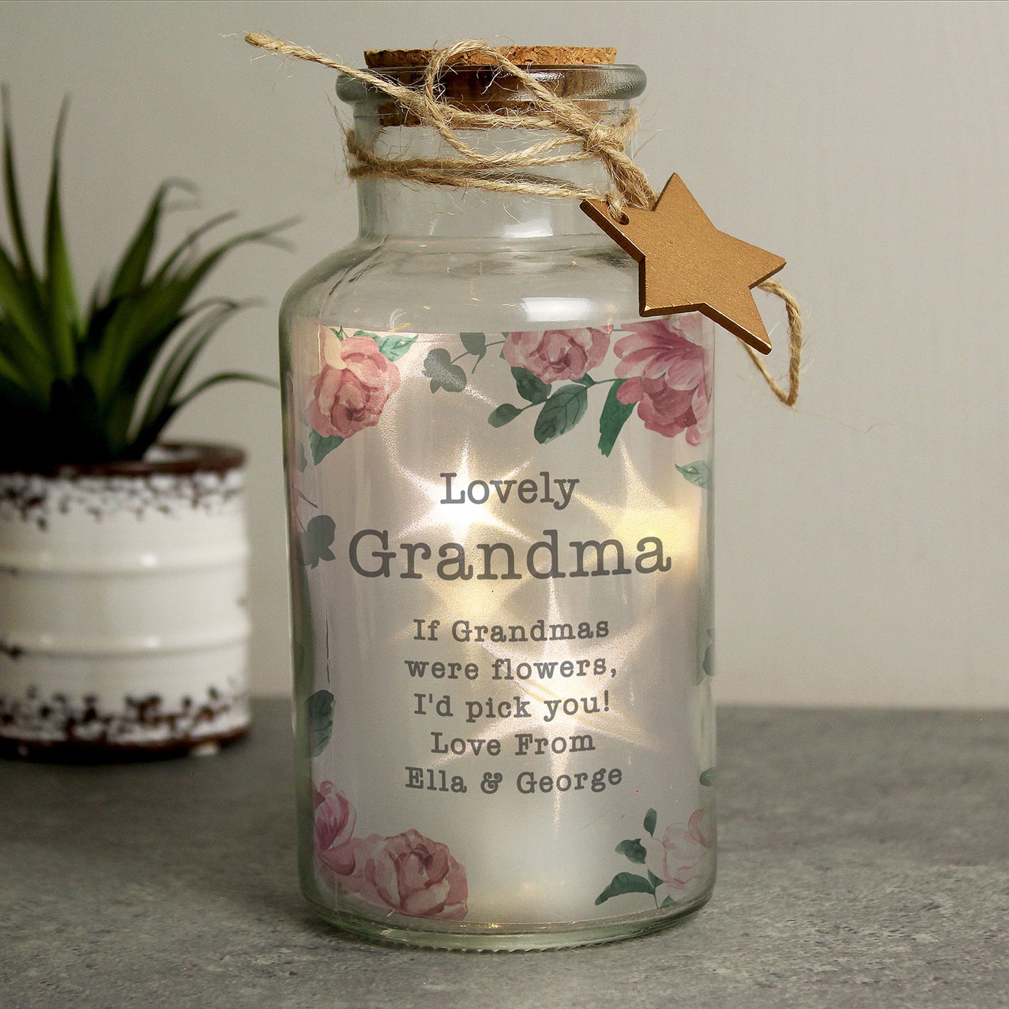 Personalised Glass LED Floral Mum Jar