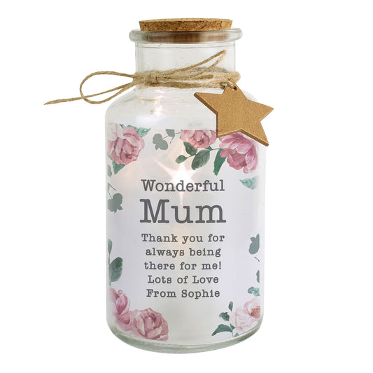 Personalised Glass LED Floral Mum Jar