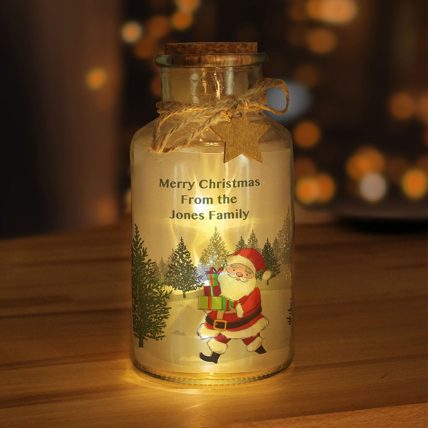 Personalised Santa LED Light Up Glass Jar