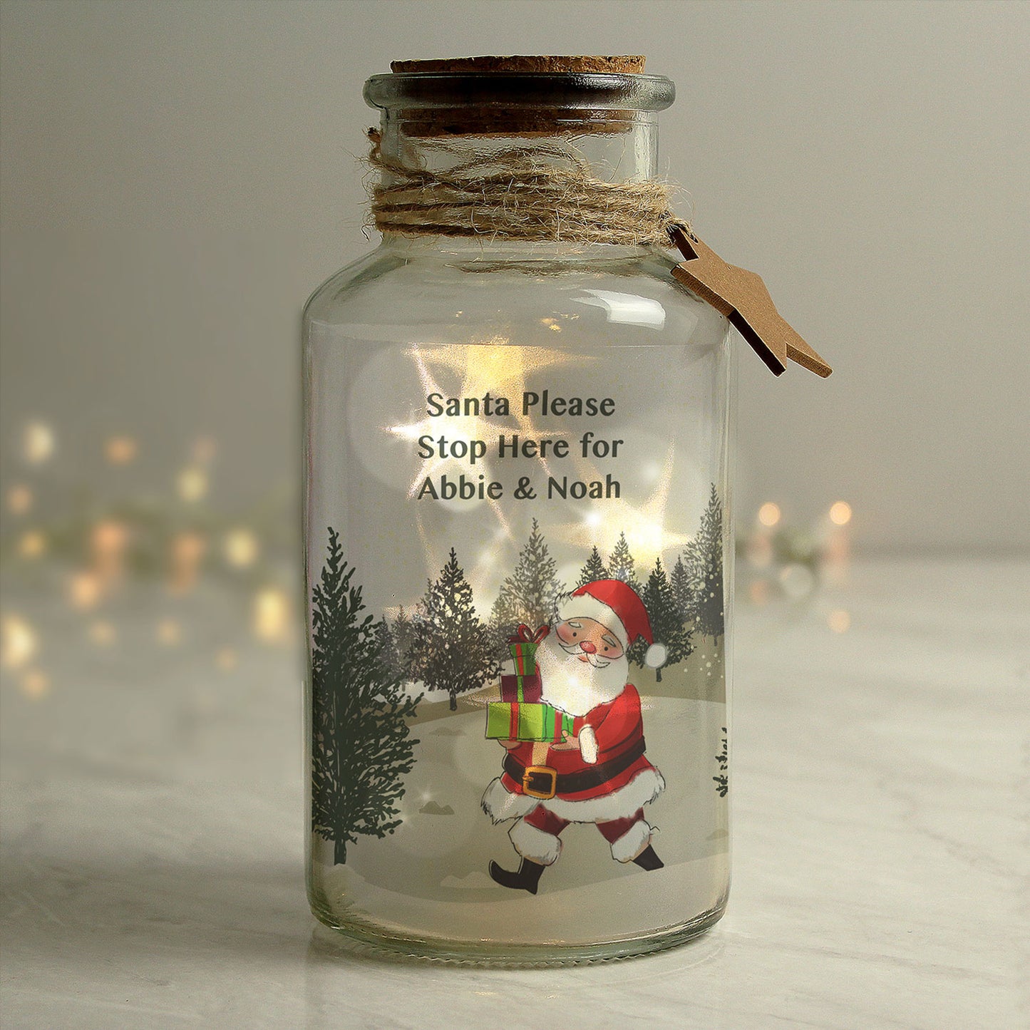 Personalised Santa LED Light Up Glass Jar