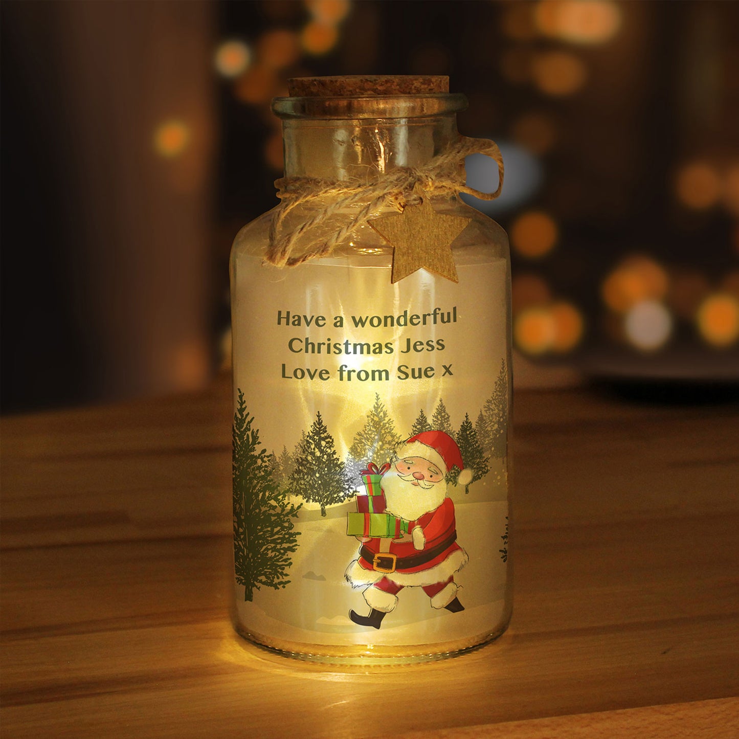 Personalised Santa LED Light Up Glass Jar