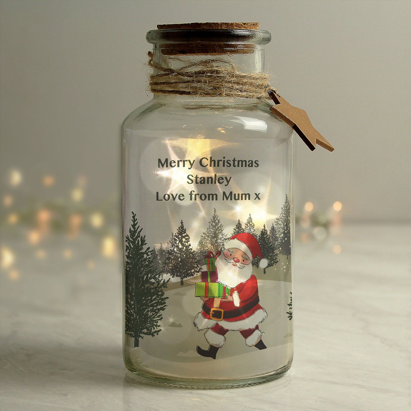 Personalised Santa LED Light Up Glass Jar