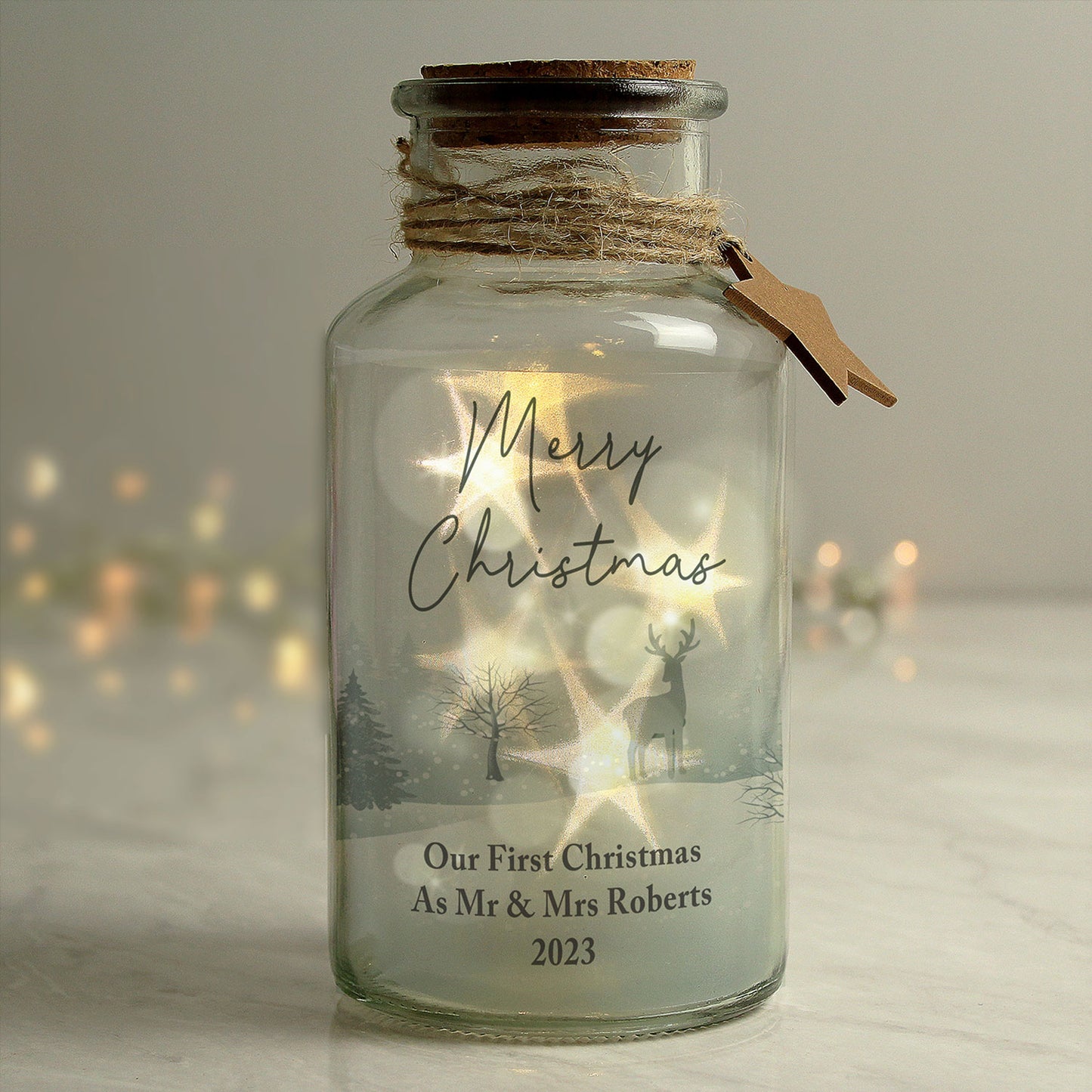 Personalised Merry Christmas LED Glass Jar Ornament