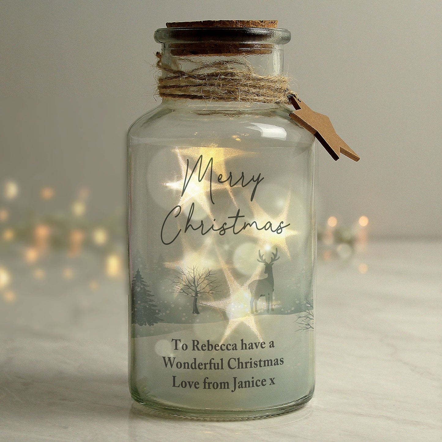 Personalised Merry Christmas LED Glass Jar Ornament