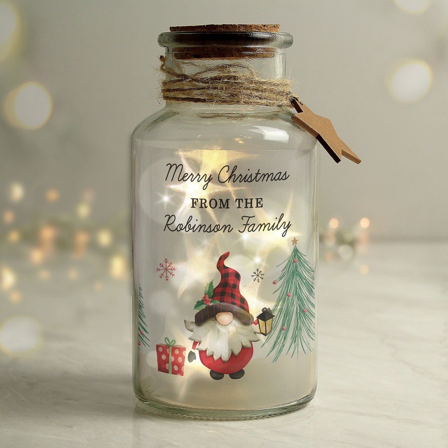 Personalised Gonk Christmas Scene Glass Jar