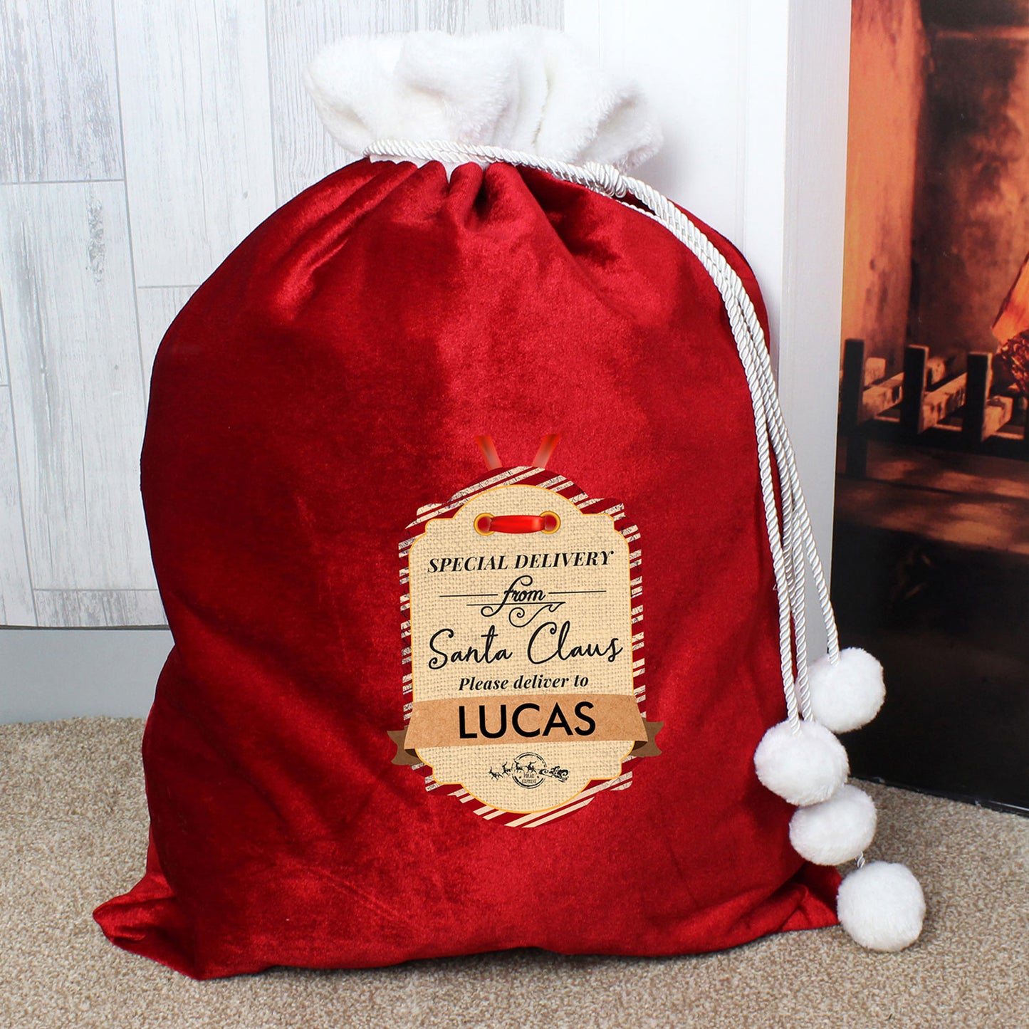 Personalised Special Delivery Pom Pom Red Santa Sack