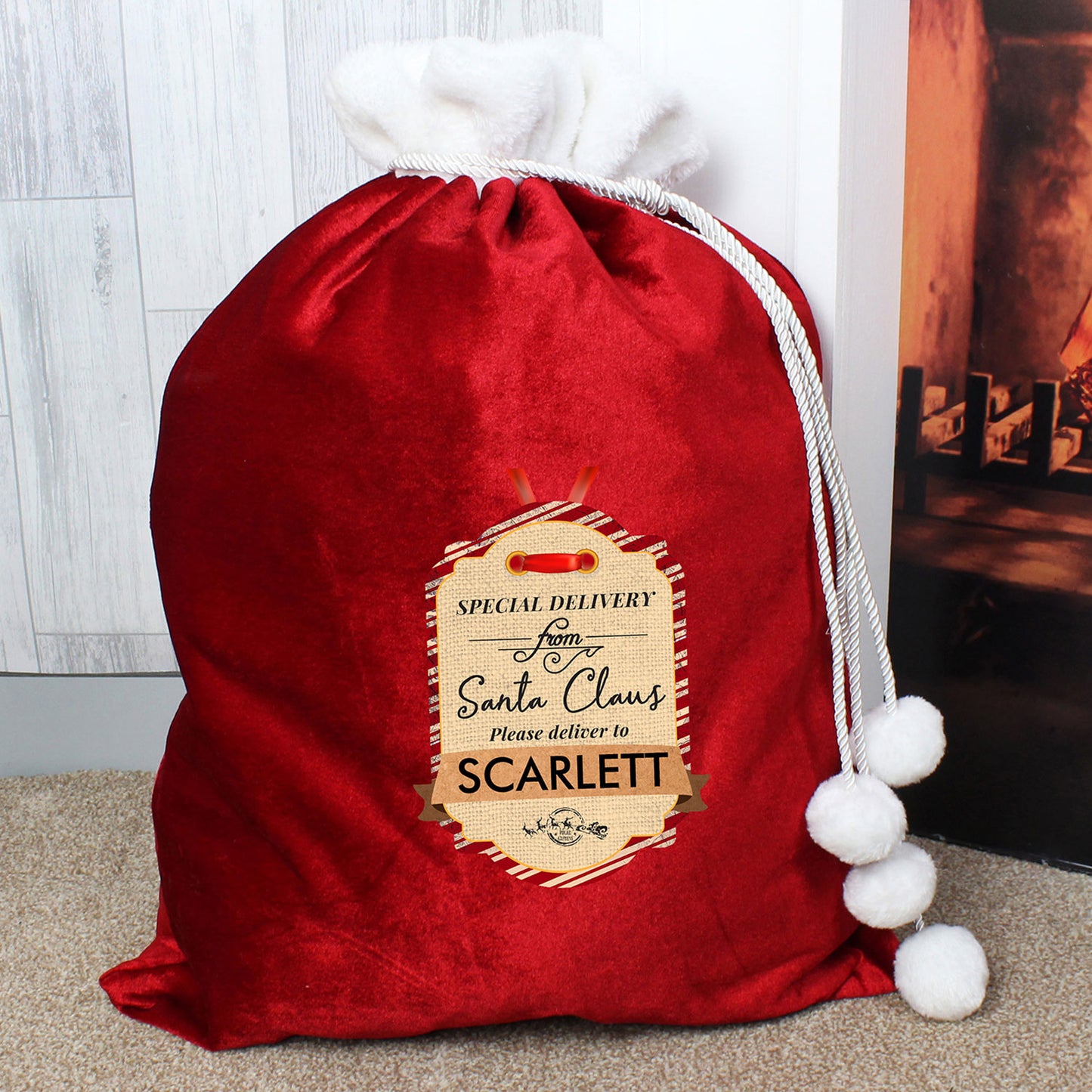 Personalised Special Delivery Pom Pom Red Santa Sack