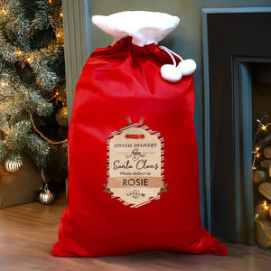 Personalised Special Delivery Pom Pom Red Santa Sack