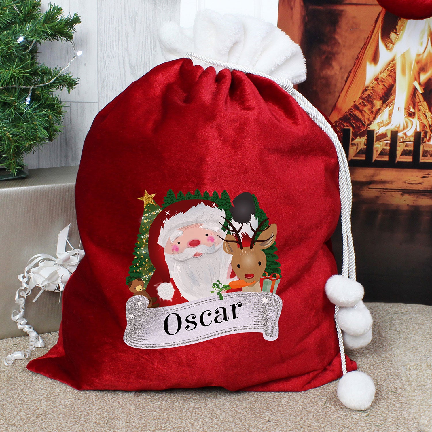 Personalised Red Christmas Santa Pom Pom Santa Sack Julian Charles Home