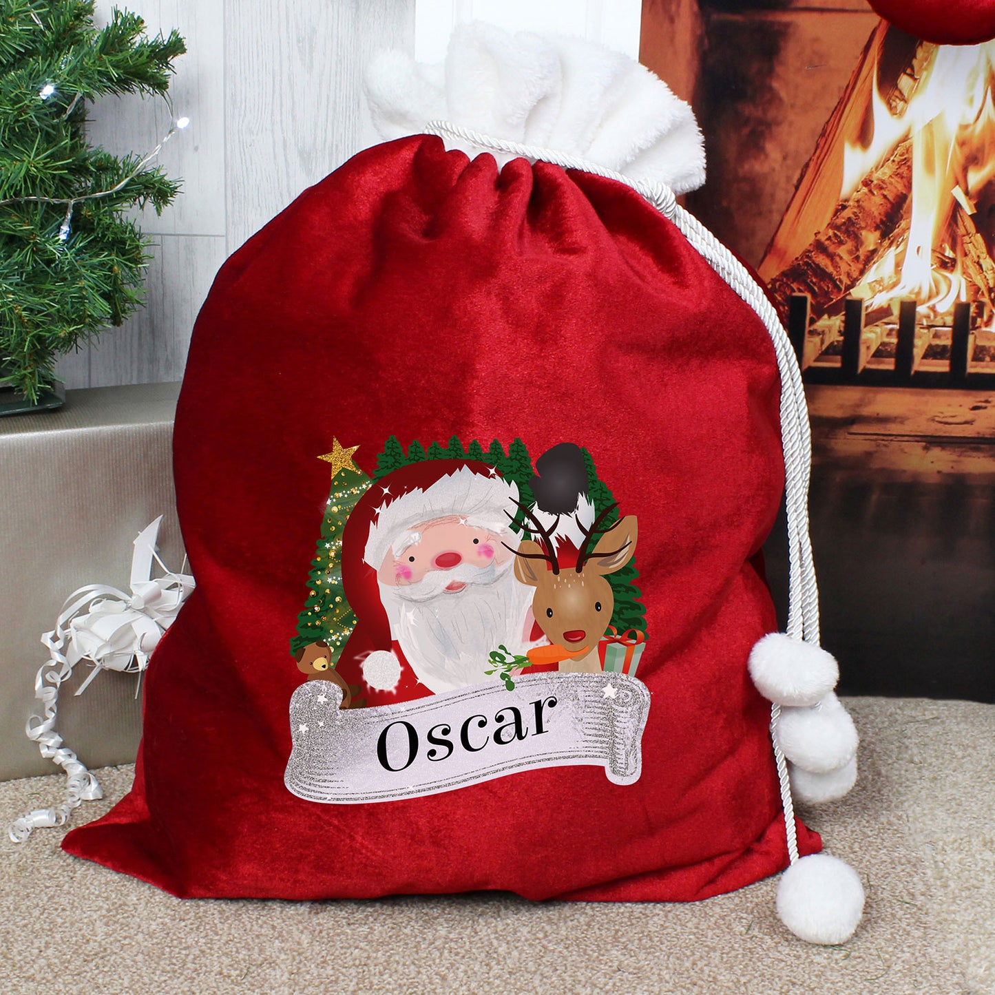 Personalised Red Christmas Santa Pom Pom Santa Sack