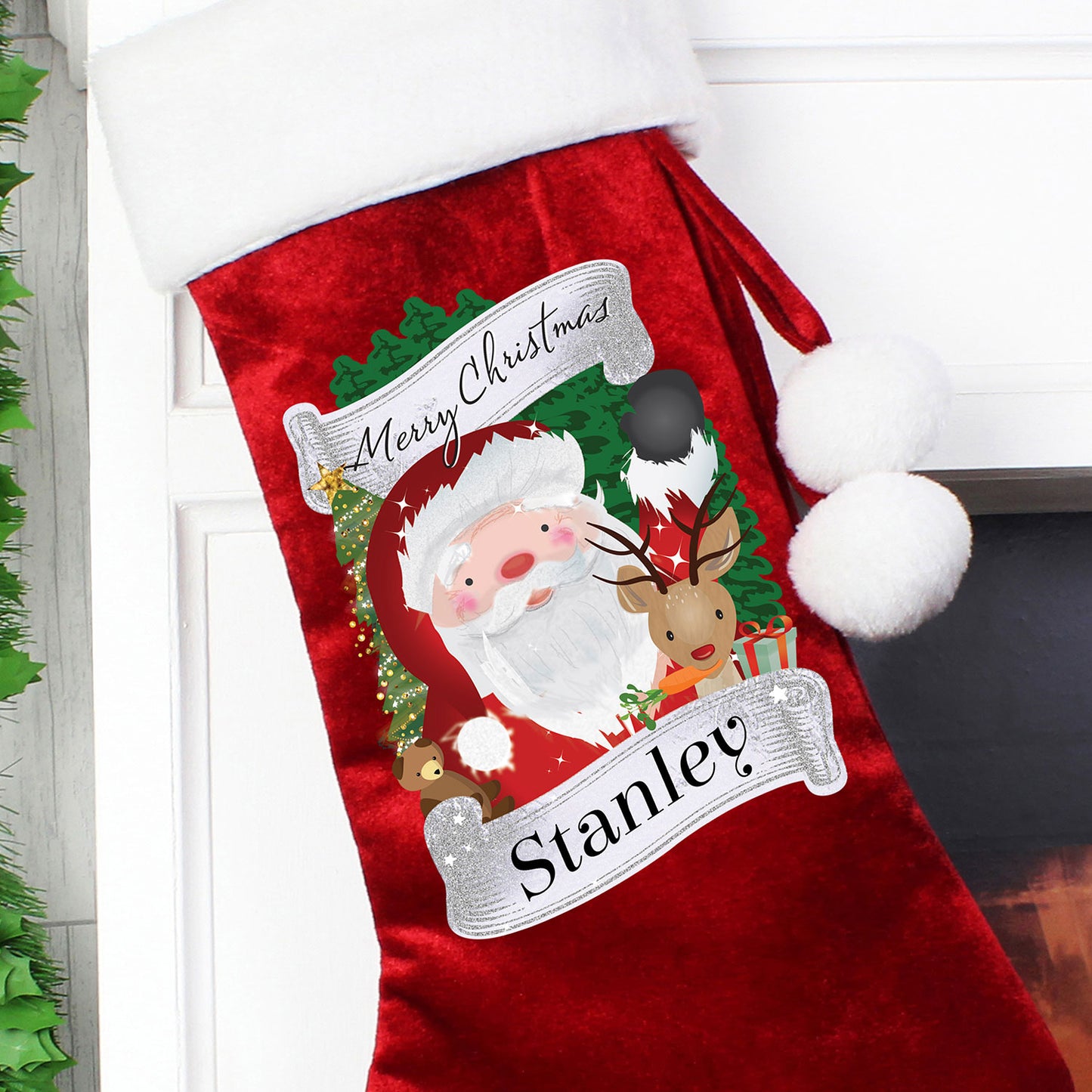 Personalised Red Christmas Santa Pom Pom Stocking