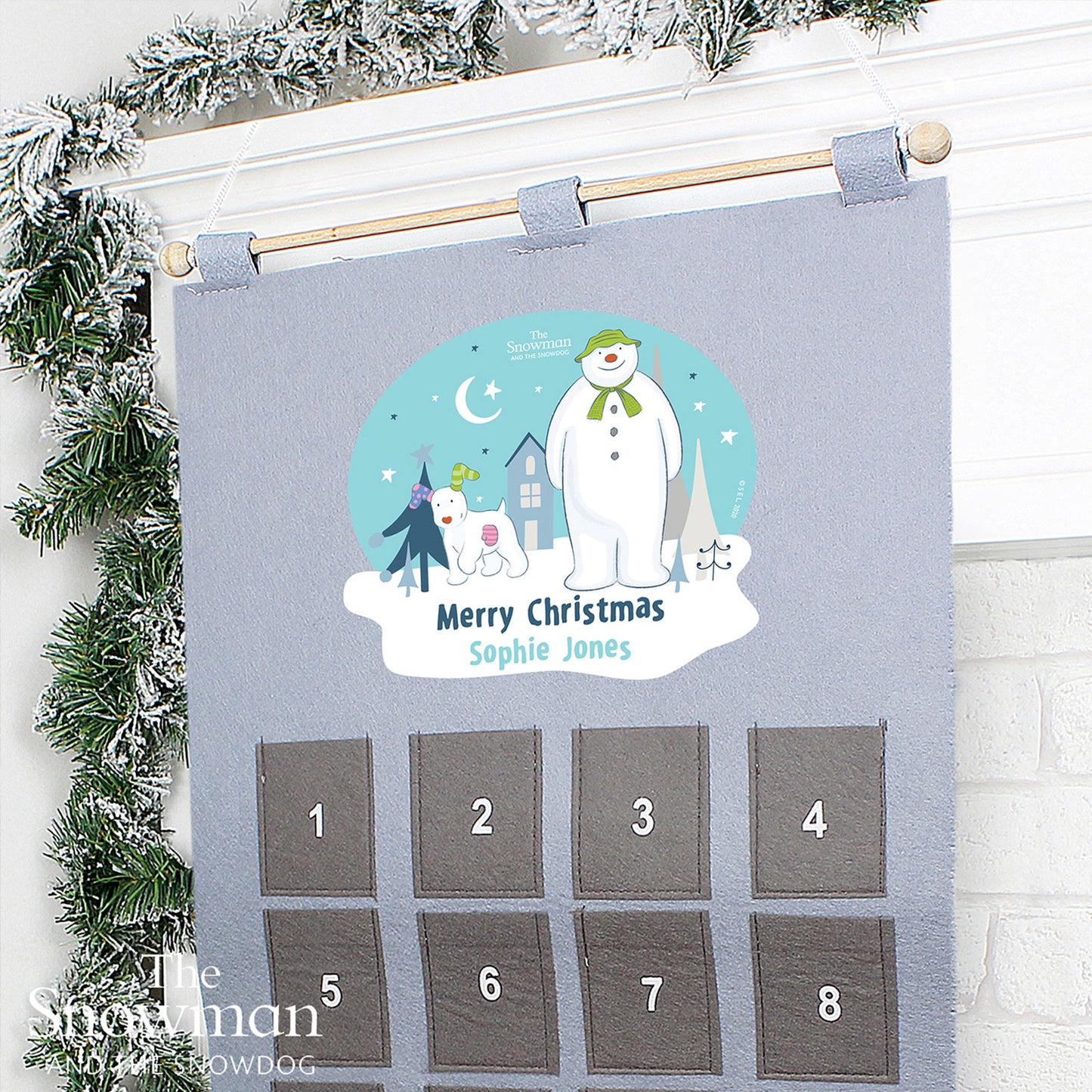 Personalised The Snowman and the Snowdog Advent Calendar In Silver Grey