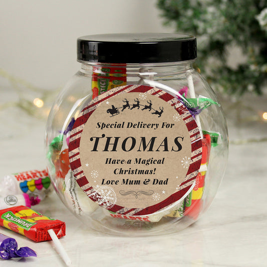 Personalised Christmas Special Delivery Sweet Jar