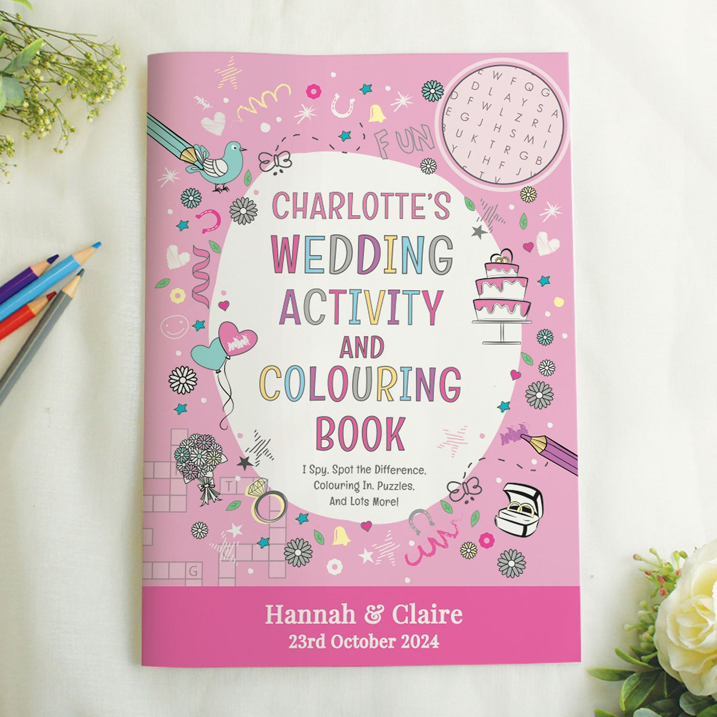 Personalised Pink Wedding Activity Book